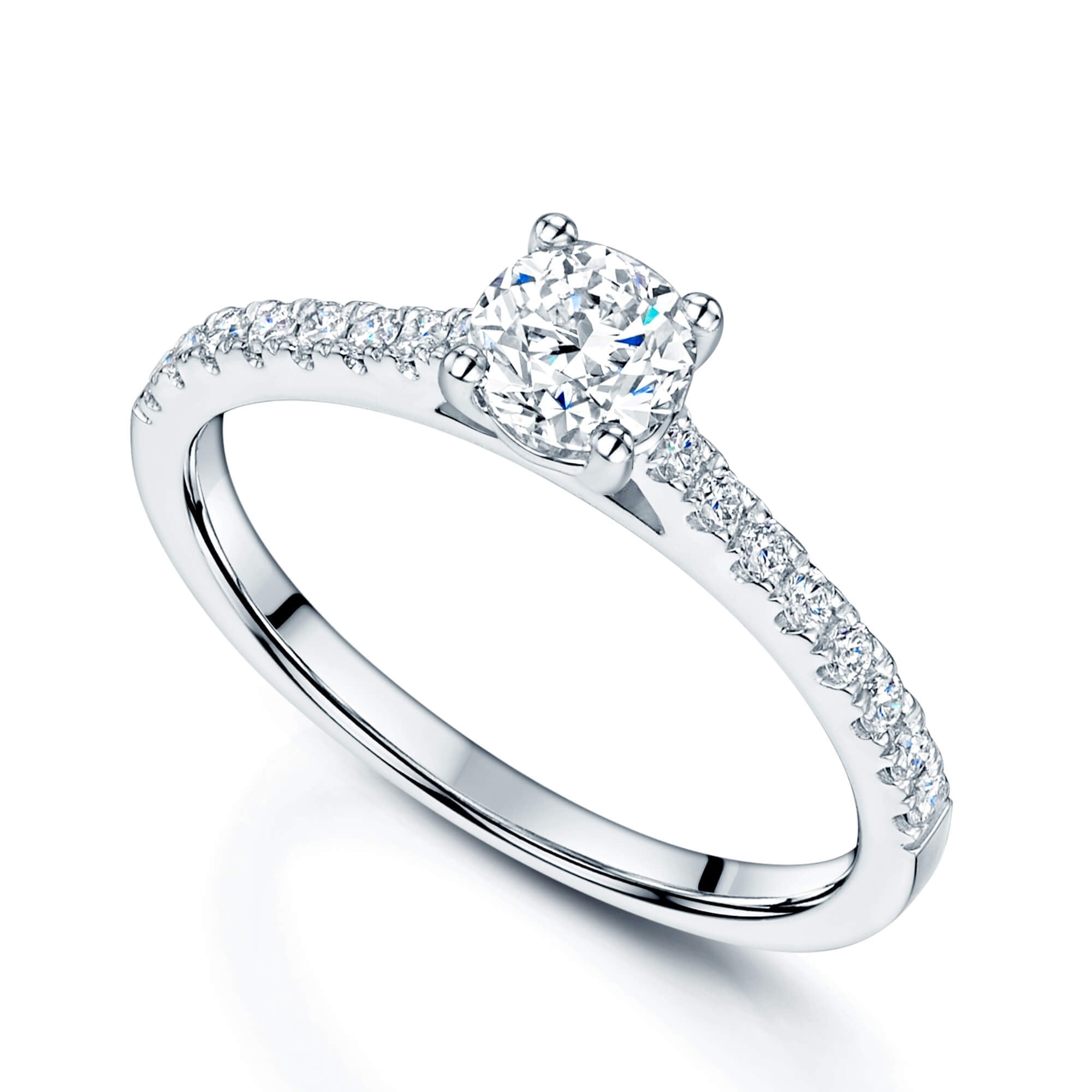 Simply Solitaire Collection Platinum Set Diamond Solitaire Engagement Ring With Diamond Shoulders GIA Certified 0.50 Carat