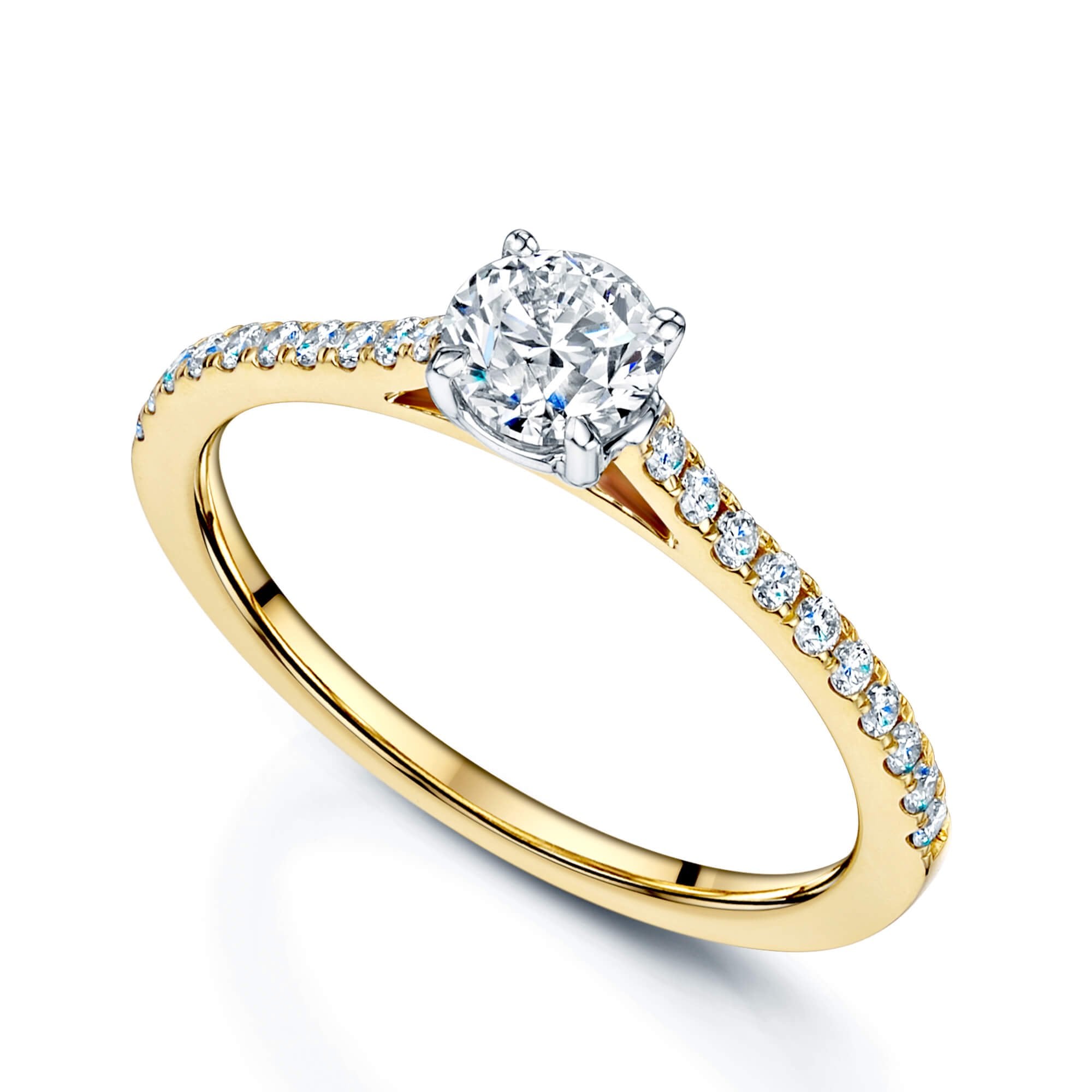 Simply Solitaire Collection 18ct Yellow Gold Diamond Solitaire Engagement Ring With Diamond Shoulders GIA Certified 0.50 Carat