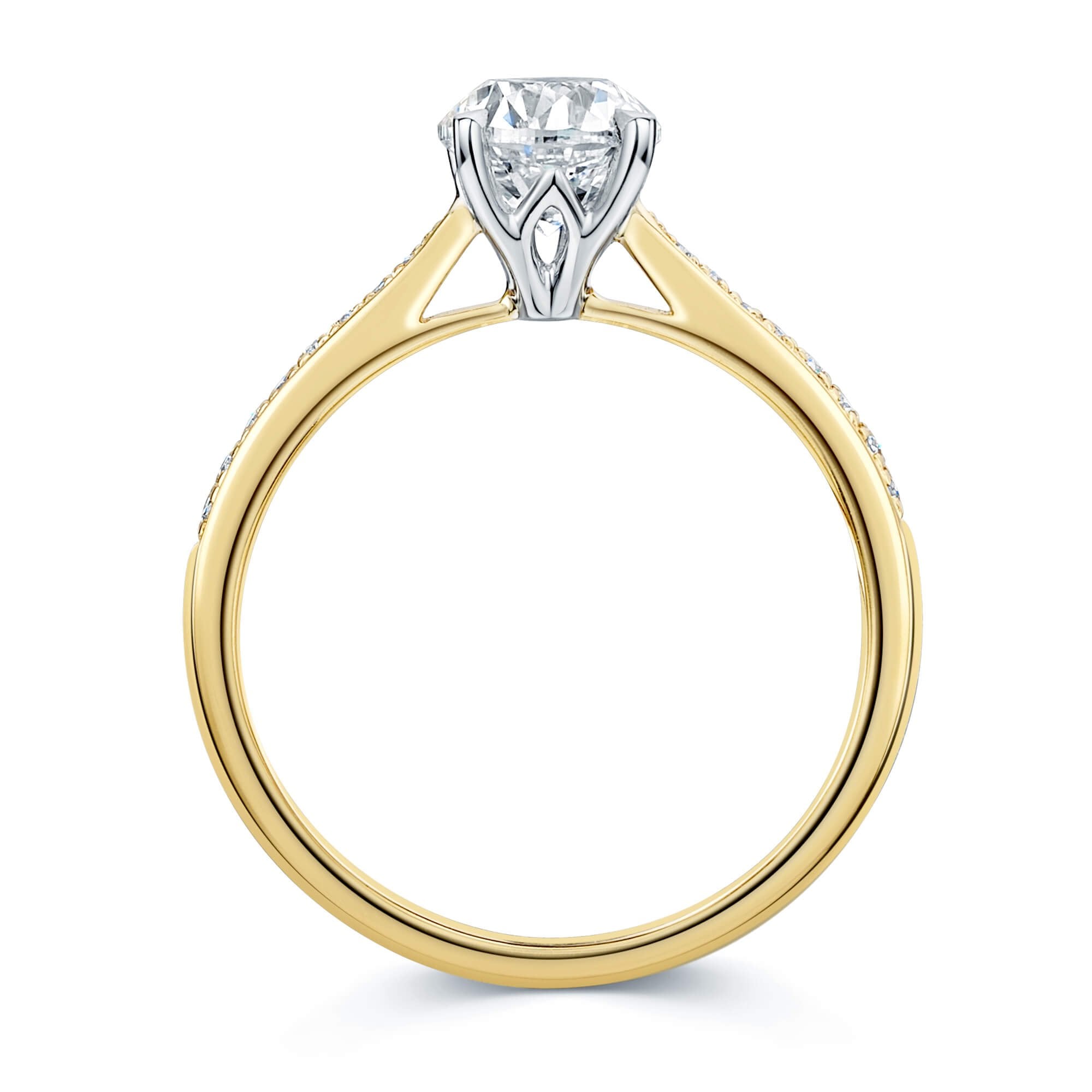 Simply Solitaire Collection 18ct Yellow Gold Diamond Solitaire Engagement Ring With Diamond Shoulders GIA Certified 1.00 Carat
