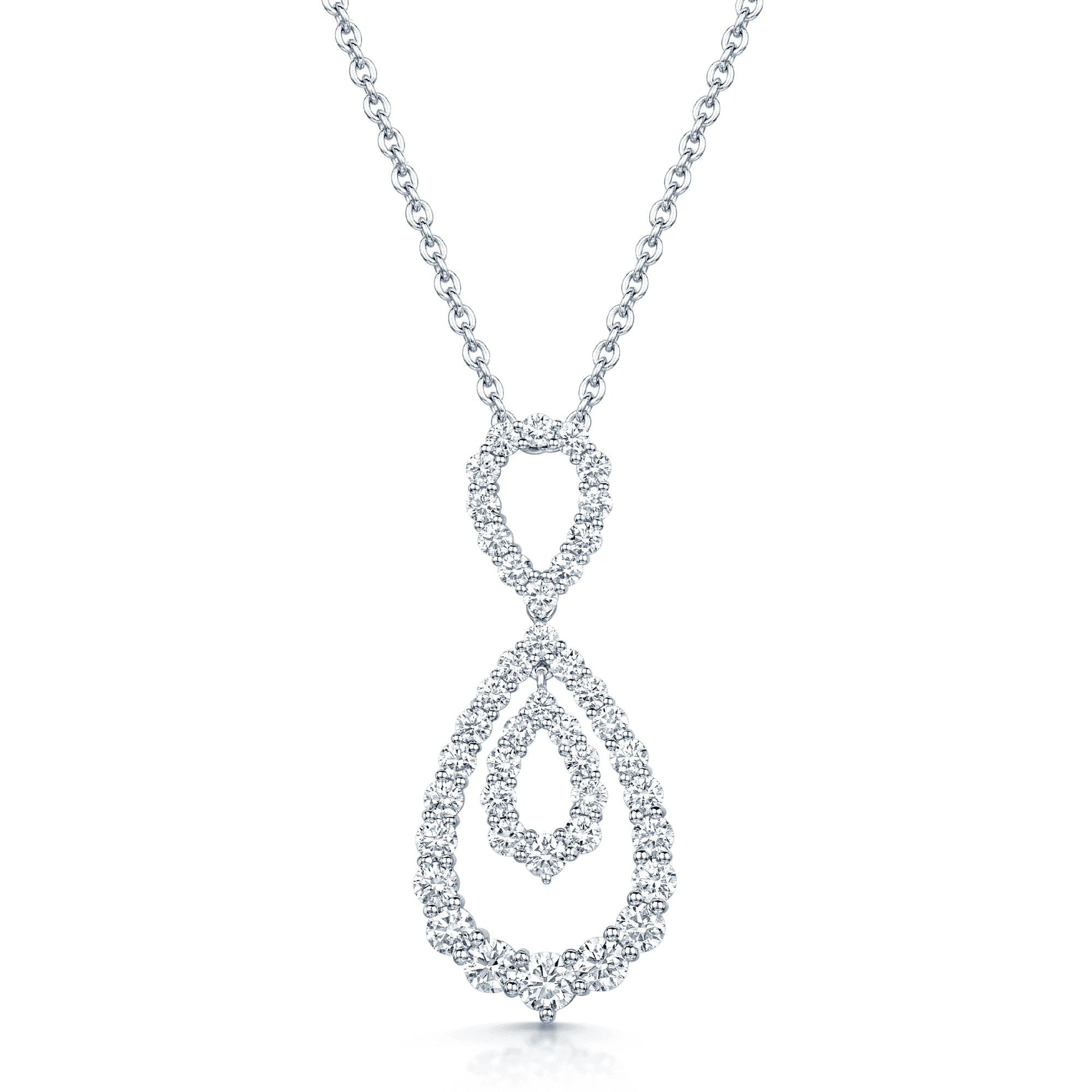 18ct White Gold Round Brilliant Diamond Double Loop Open Pear Shaped Pendant