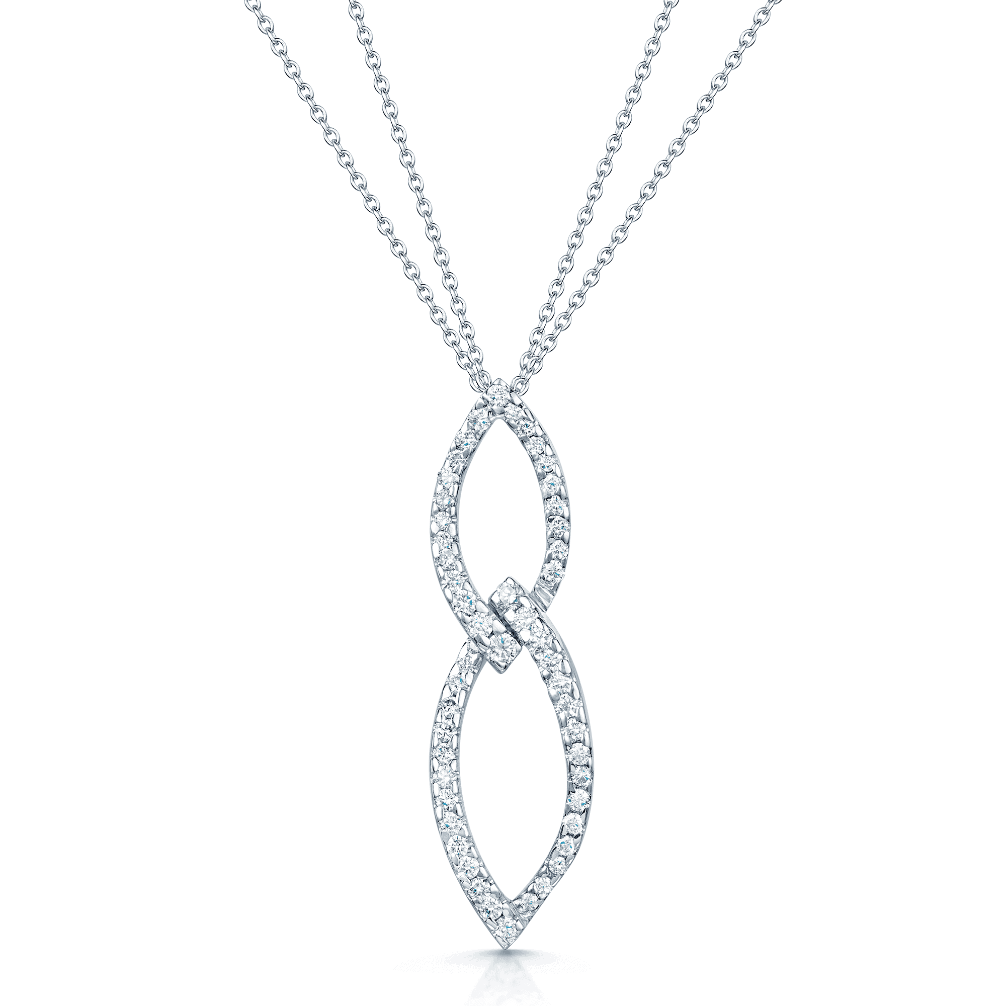 18ct White Gold Round Brilliant Cut Diamond Double loop Pendant In A Marquise Shape