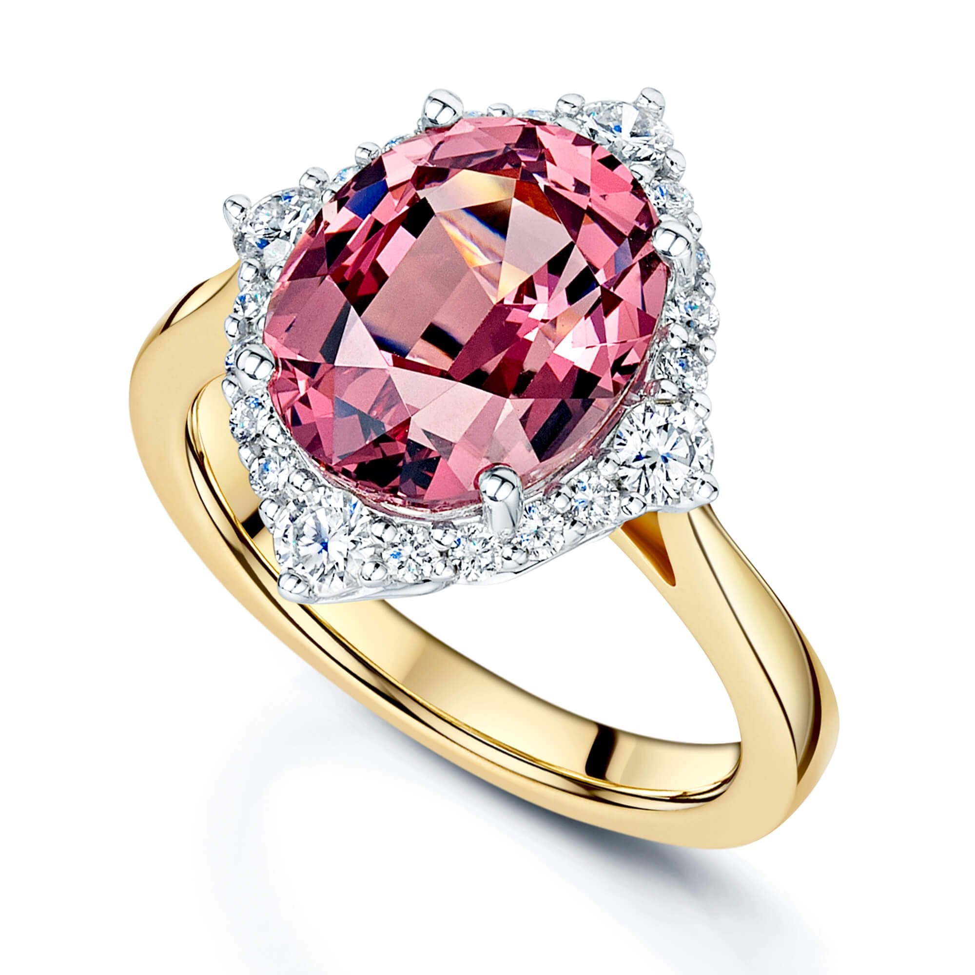 18ct Rose Gold Oval Malayan Garnet And Diamond Vintage Cluster Ring With Surround In White Gold Claw Setting
