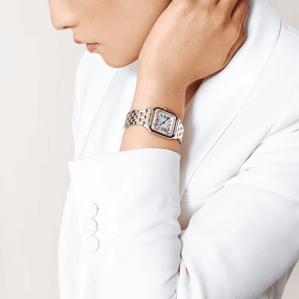 Panthère de Cartier Medium 18ct Rose Gold & Steel Diamond Bezel Watch