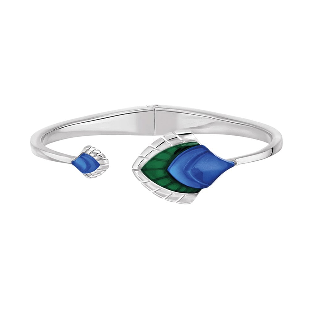 Paon Blue Crystal, Green Lacquer & Silver Bangle