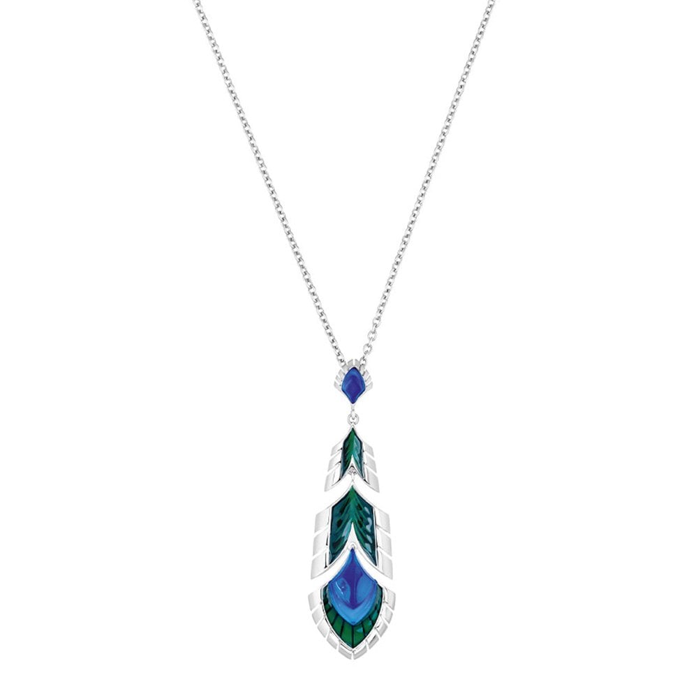 Paon Blue Crystal, Green Lacquer & Silver Pendant