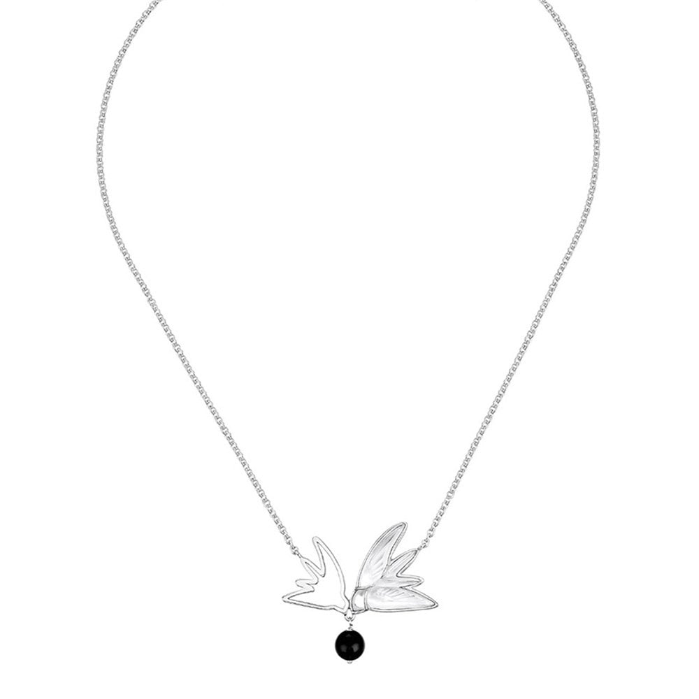 Hirondelles Clear Crystal, Onyx & Silver Necklace