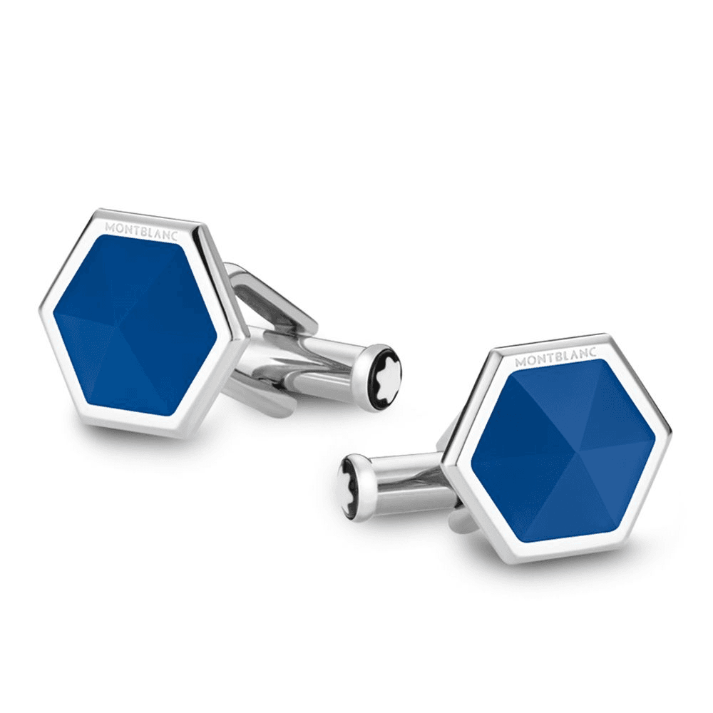 Steel Sartorial Hexagonal Blue Agate Cufflinks