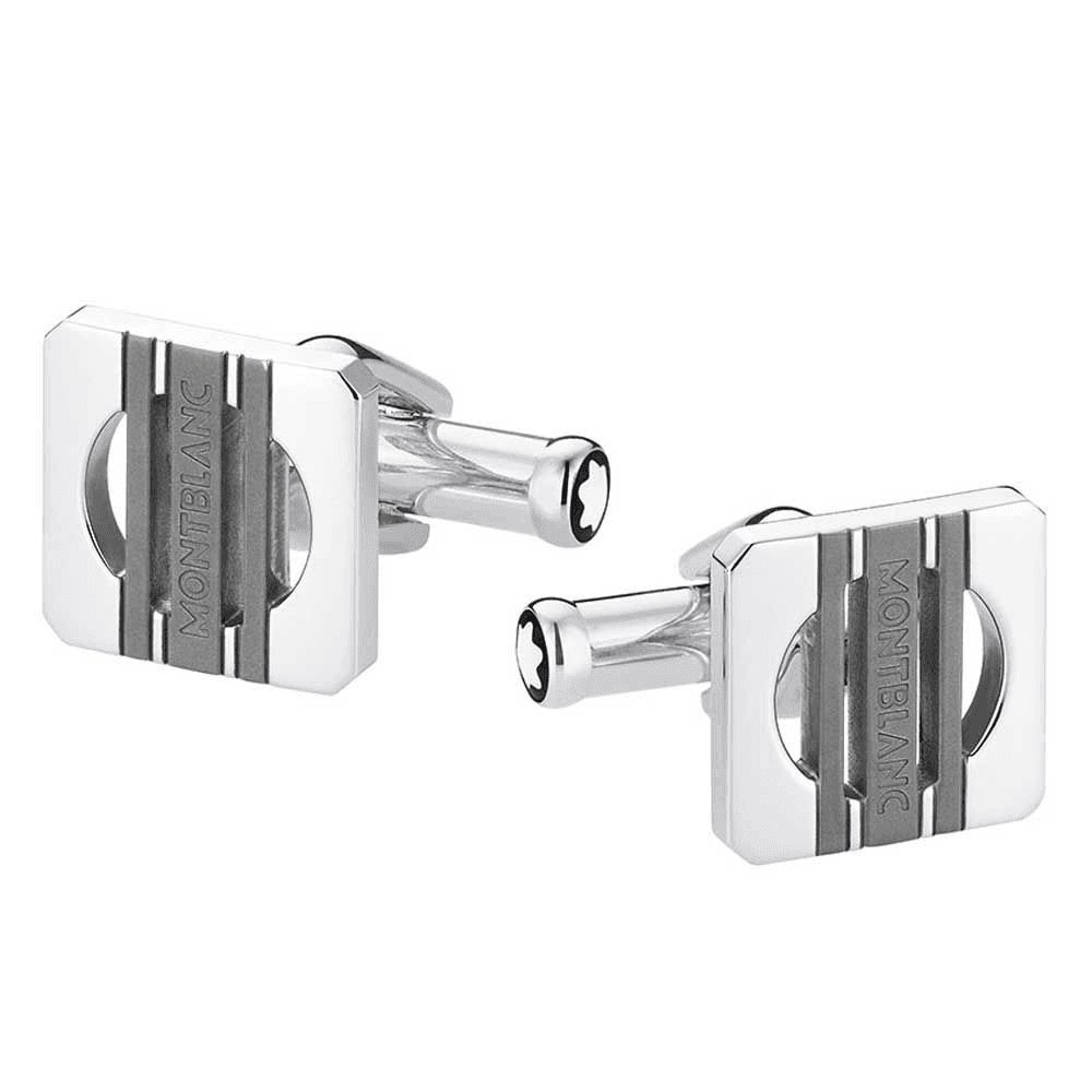 Iconic Lines Square Steel Three Rings Grey PVD Cufflinks
