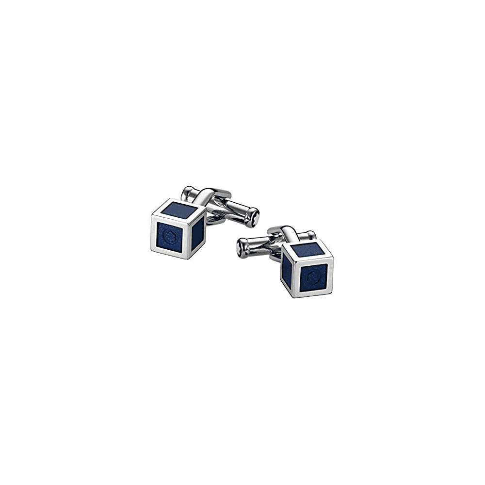 Iconic Lines Steel Cube Blue Lacquer Cufflinks