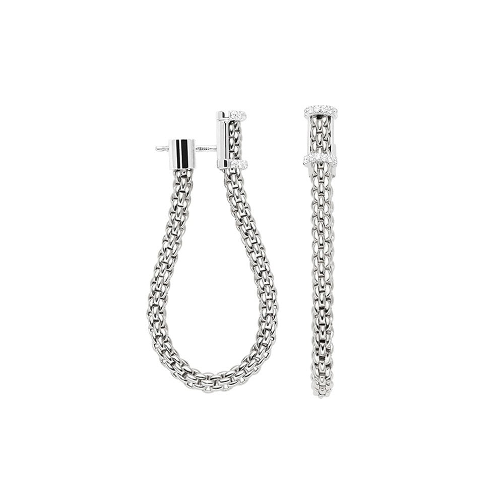 Essentials 18ct White Gold Diamond Set Drop Hoop Earrings