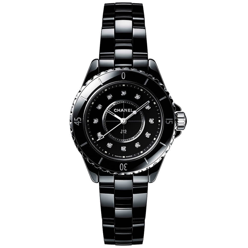CHANEL J12 33mm Black Ceramic Ladies Diamond Dial Bracelet Watch
