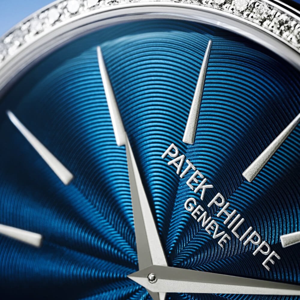 Calatrava 35mm 18ct White Gold Blue Dial Diamond Set Bezel Ladies Watch