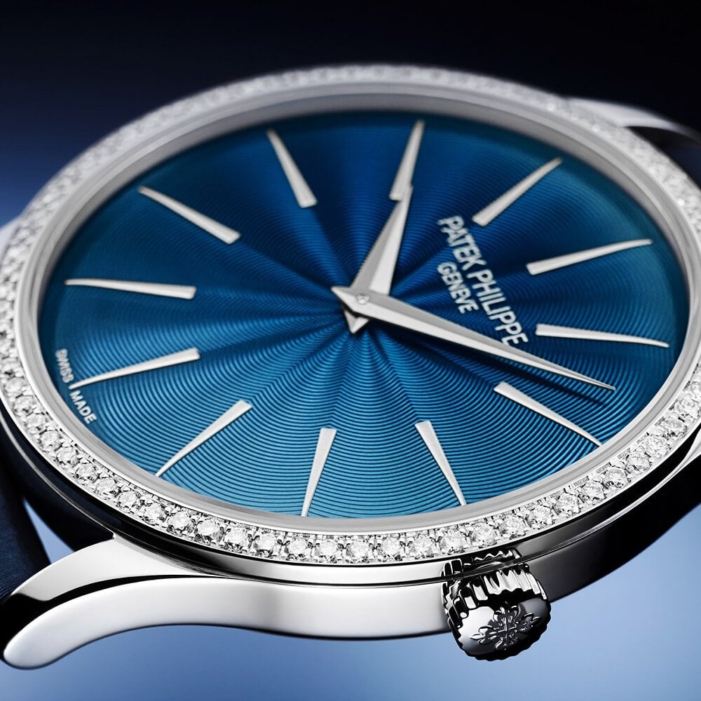 Calatrava 35mm 18ct White Gold Blue Dial Diamond Set Bezel Ladies Watch