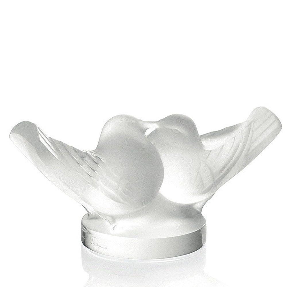 Two Lovebirds Large Clear Crystal Sculpture