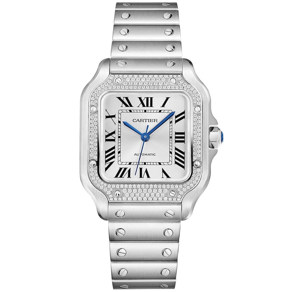 Santos de Cartier Medium Steel Diamond Set Bezel Bracelet/Strap Watch