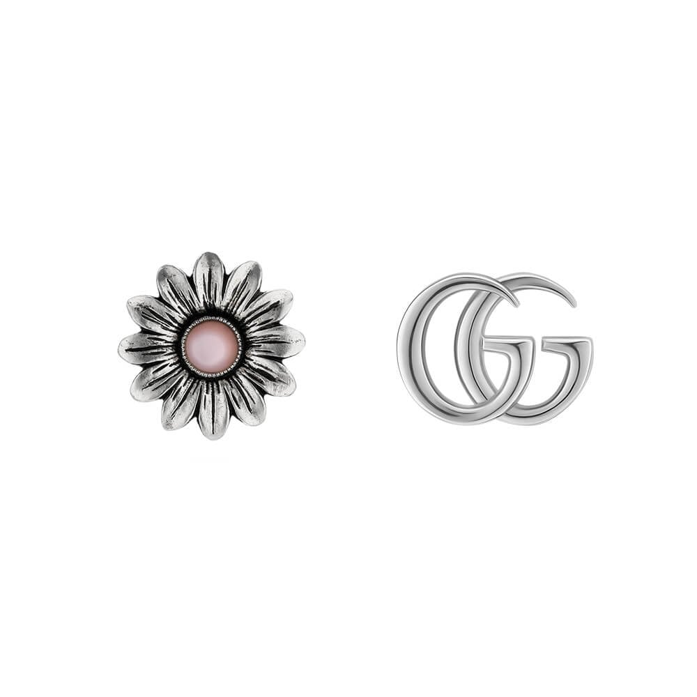 GG Marmont Sterling Silver And Mother Of Pearl Double G Stud Earrings