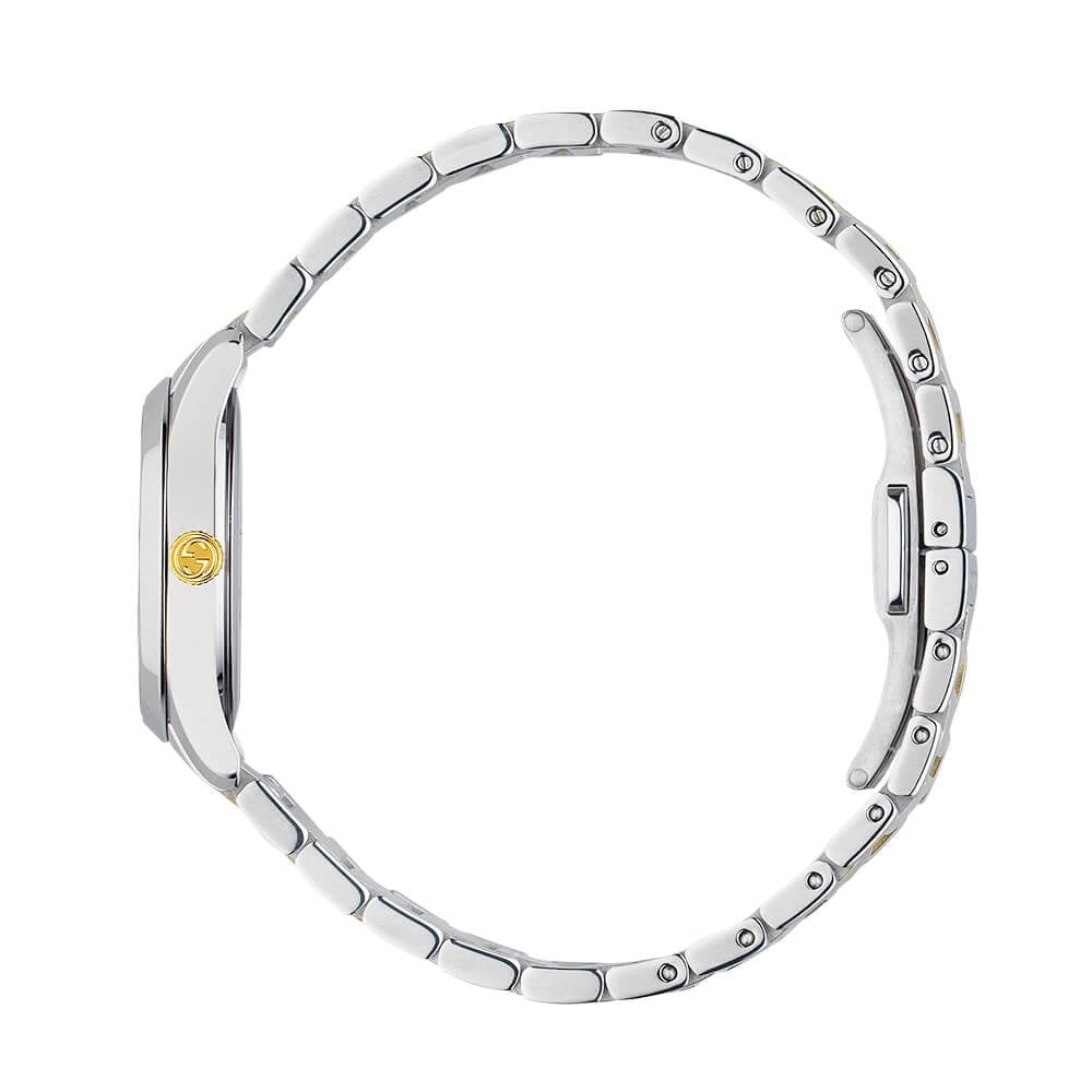 G-Timeless 27mm Silver Diamond Dot Feline Dial Ladies Two-Tone Bracelet Watch