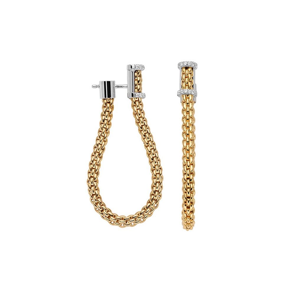 Essentials 18ct Yellow Gold Diamond Set Drop Hoop Earrings