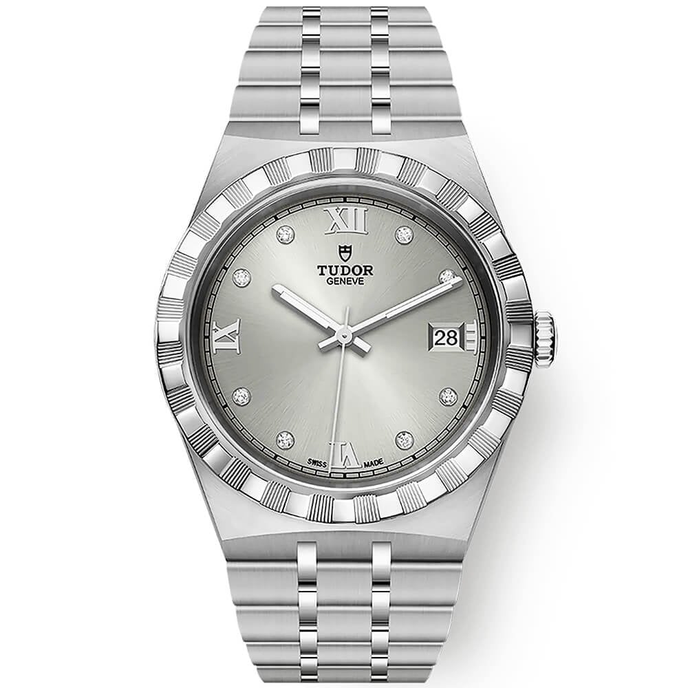 Royal 38mm Silver Diamond Dial Automatic Bracelet Watch