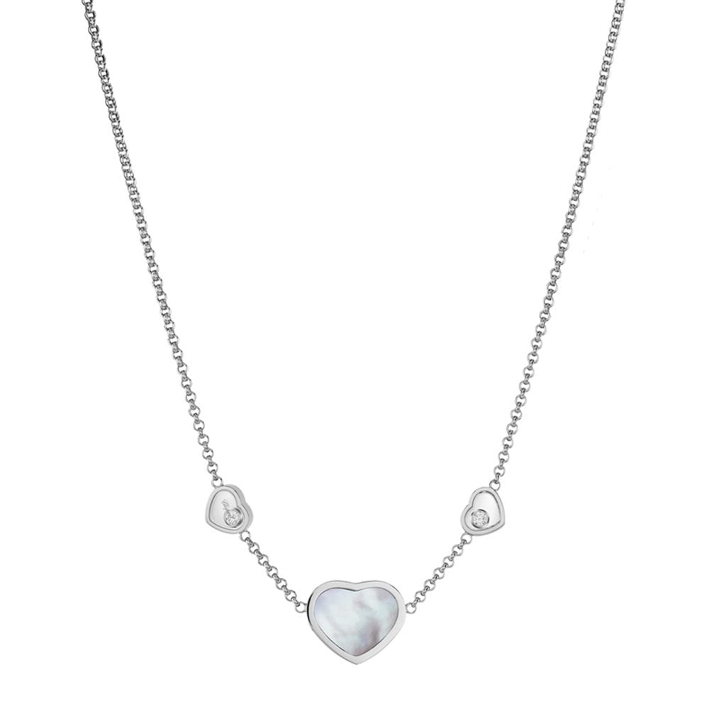 18ct White Gold Happy Hearts Pendant With Mother of Pearl And Two Floating Diamonds