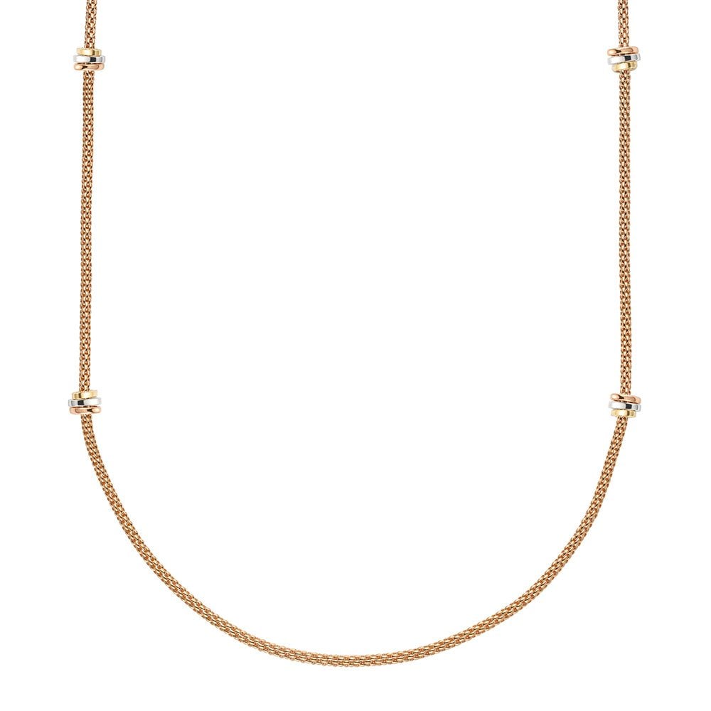 Prima 18ct Rose Gold Long Necklace With Multi-Tone Gold Rondels