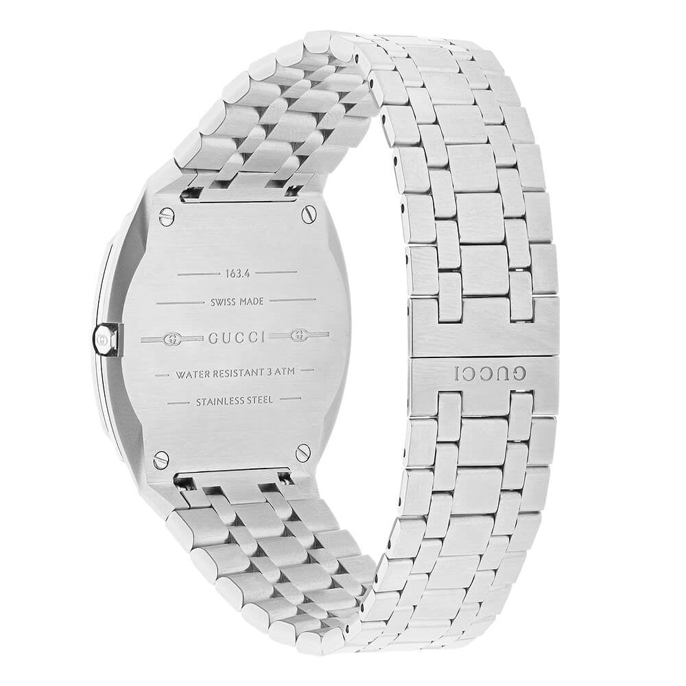 GUCCI 25H 34mm White Dial & Diamond Bezel Stainless Steel Bracelet Watch