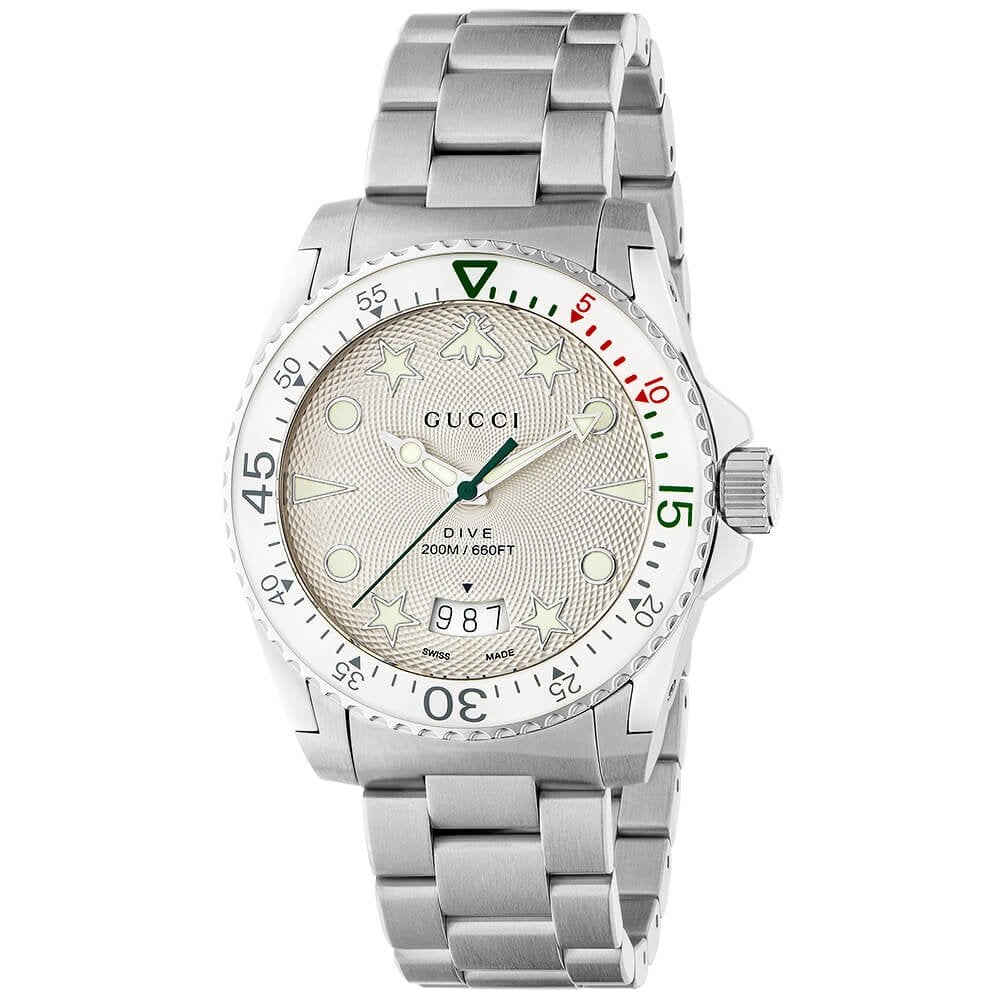 Dive 40mm Silver Guilloche Dial Stainless Steel Bracelet Watch