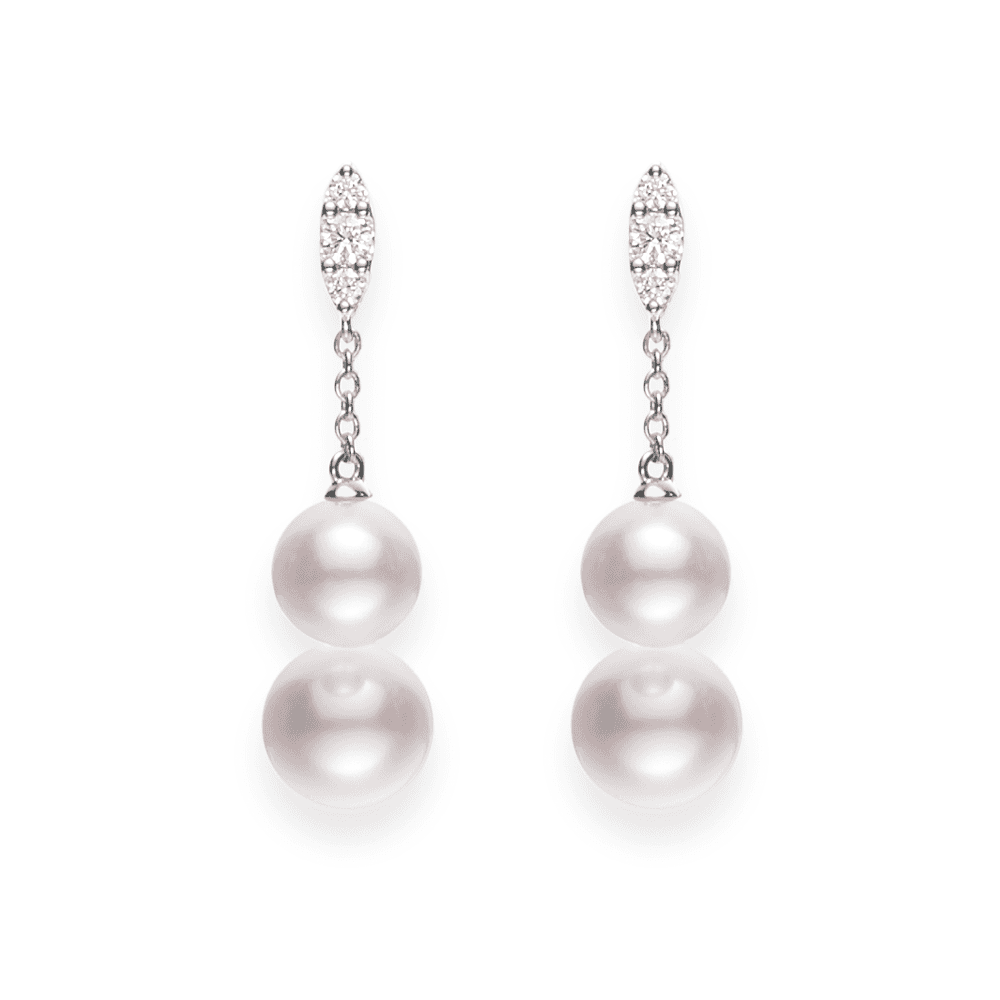 Morning Dew 18ct White Gold Pearl & Diamond Drop Earrings