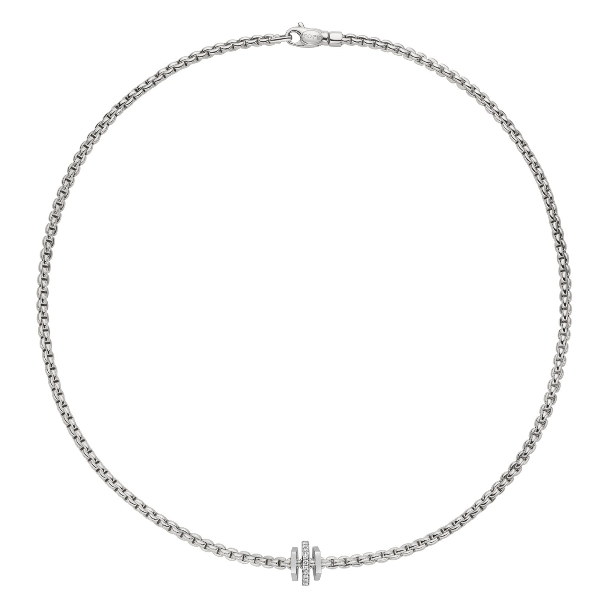 Eka 18ct White Gold Necklace With Diamond Set & Polished Rondels