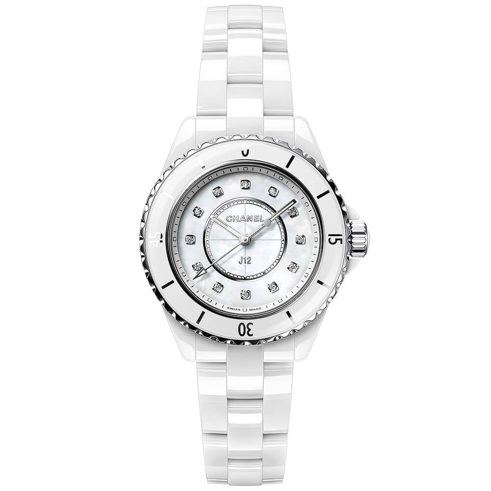 CHANEL J12 33mm White Mother of Pearl Diamond Dial Bracelet Watch