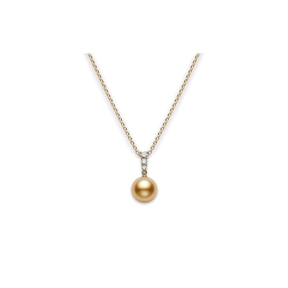 Morning Dew 18ct Yellow Gold Golden South Sea Pearl And Round Brilliant Cut Diamond Graduated Pendant