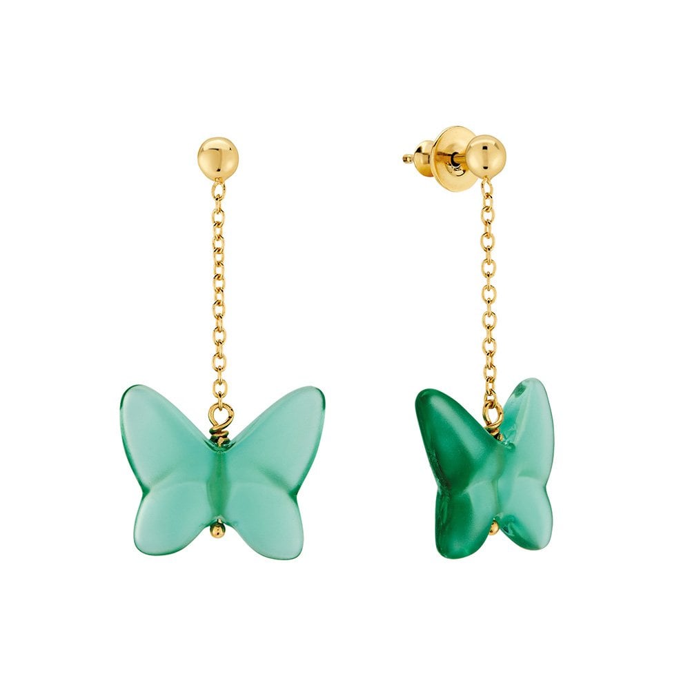 Papillon 18ct Yellow Gold-Plated & Green Crystal Drop Earrings