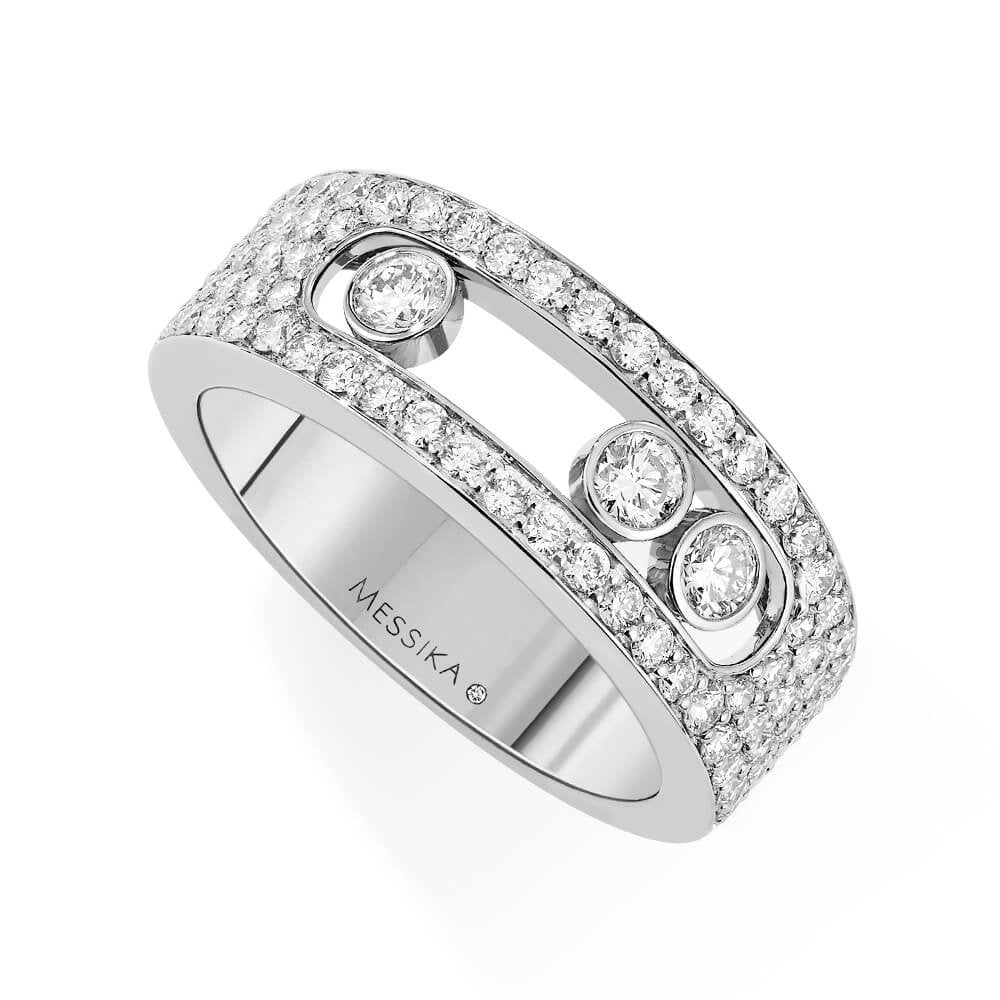 18ct White Gold Move Joaillerie Three Moving & Pave Set Diamond Ring