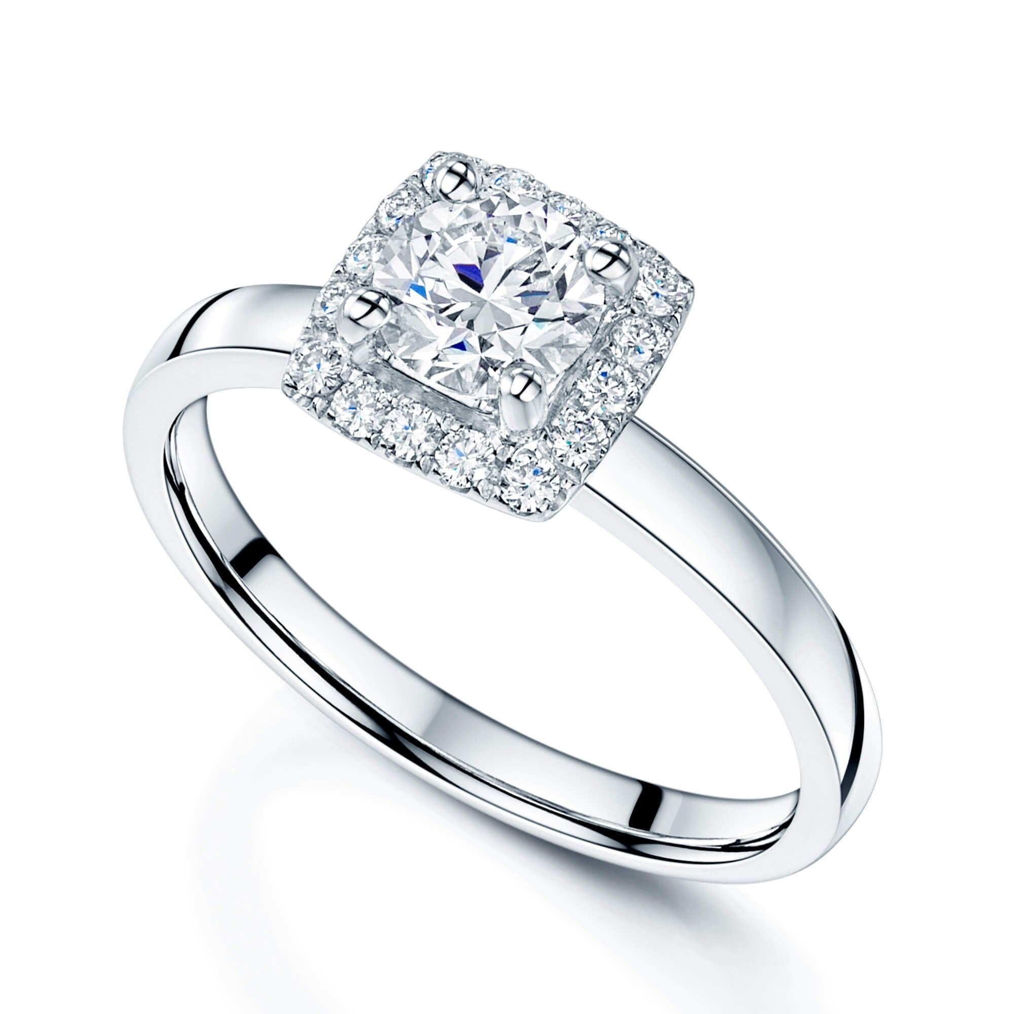 Platinum GIA Certificated Round Brilliant Cut Solitaire Diamond Halo Ring
