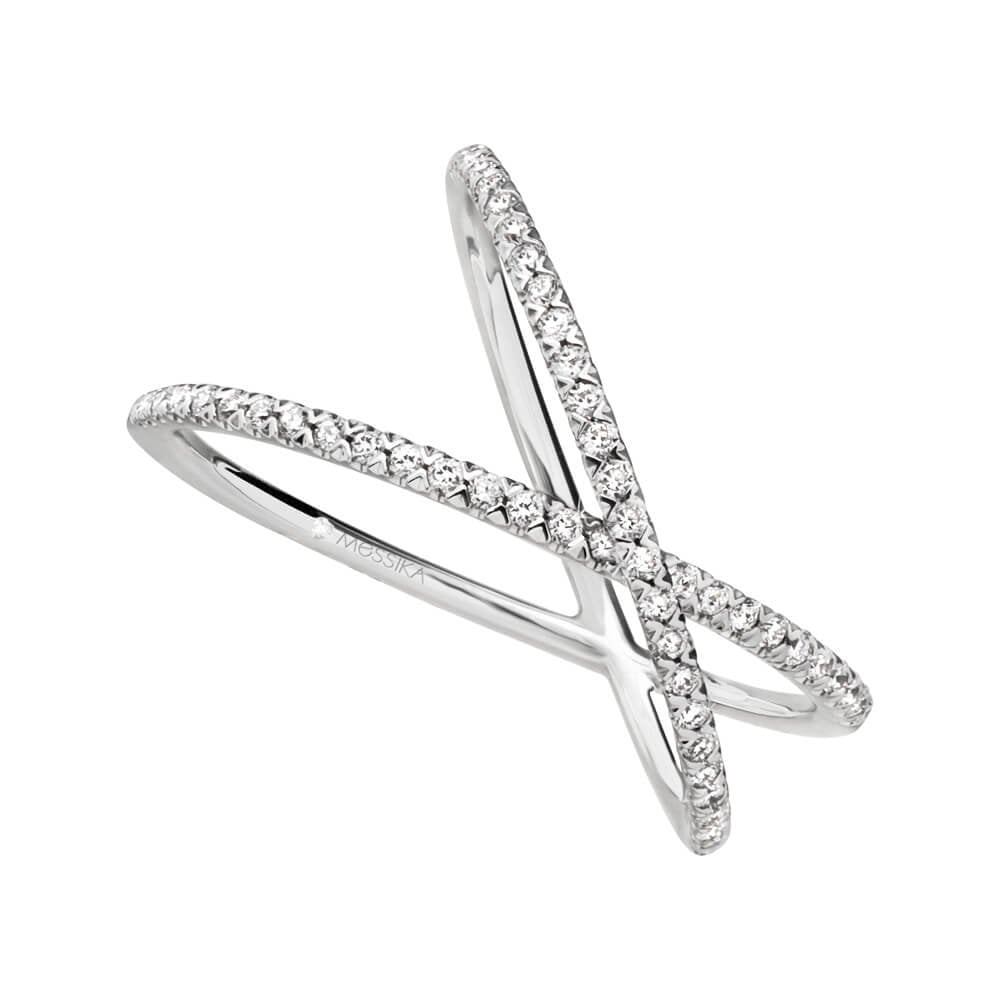 18ct White Gold Gatsby Pave Set Diamond Cross Design Ring