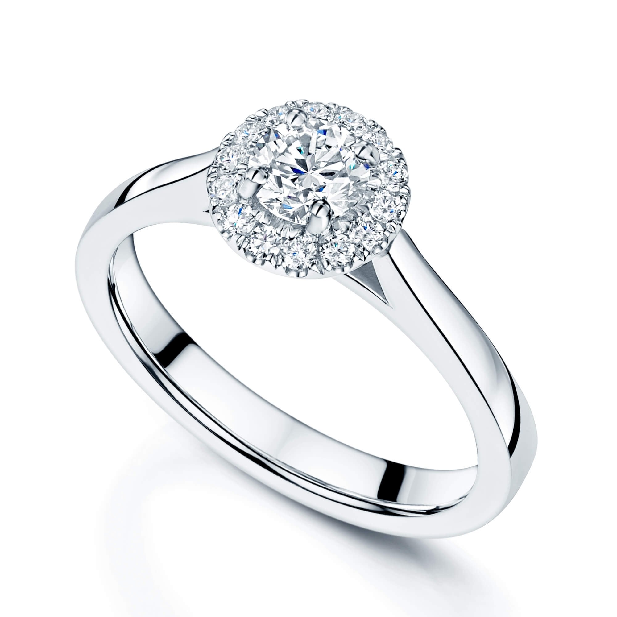 Platinum GIA Certificated Round Brilliant Cut Diamond Ring With Diamond Halo Surround