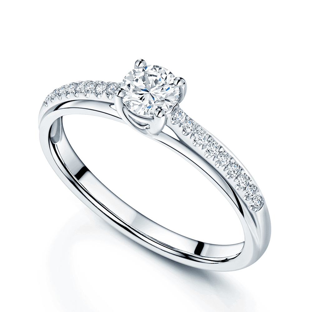 Platinum GIA Certificated Round Brilliant Cut Solitaire Ring With Diamond Claw Set Shoulders