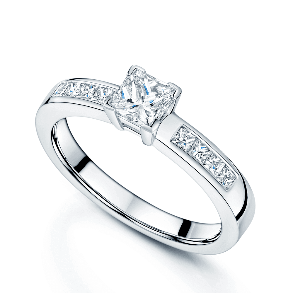 Platinum Princess Cut Diamond Single Stone Ring With Princess Cut Diamond Shoulders