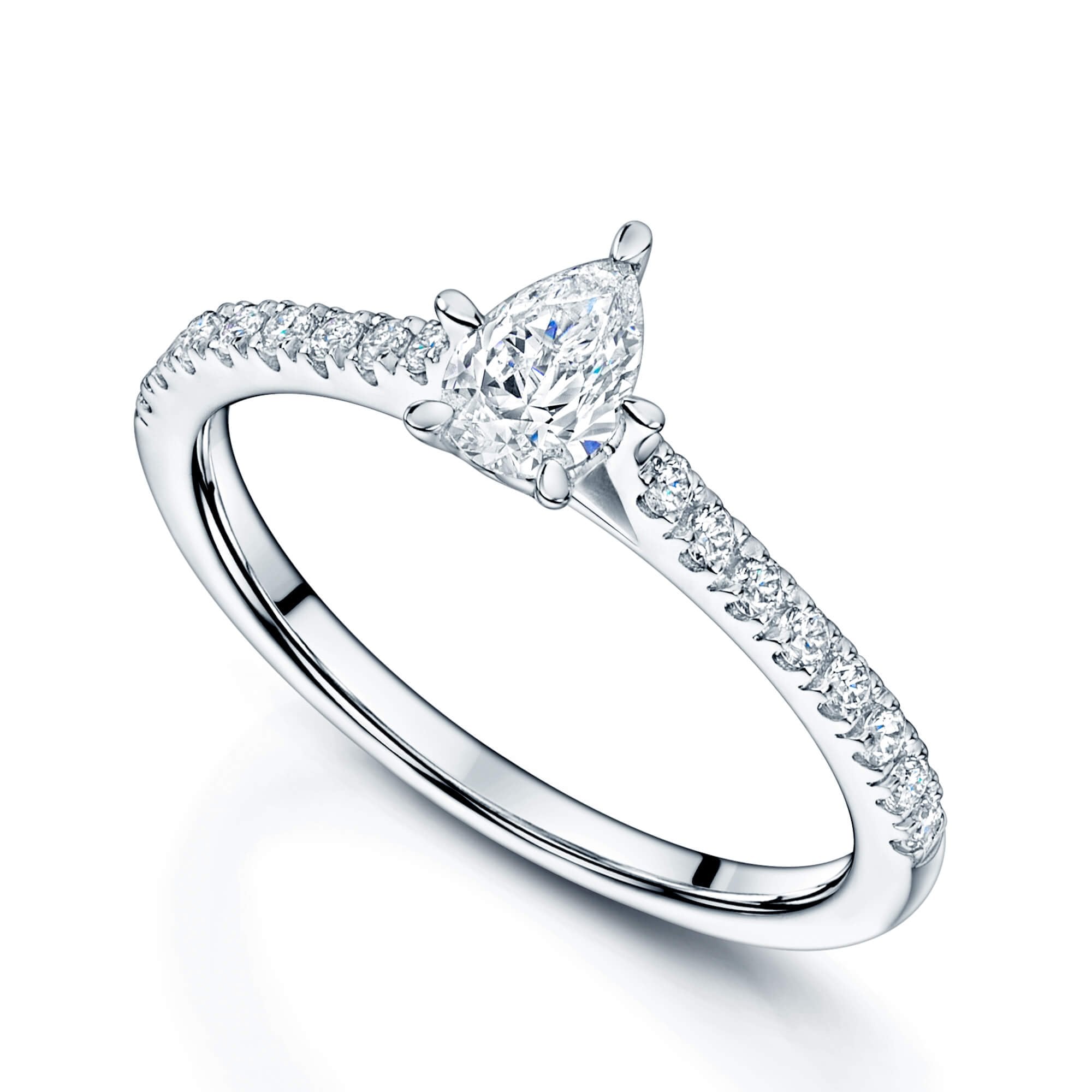 Platinum GIA Pear Cut Diamond Ring with Diamond Set Shoulders