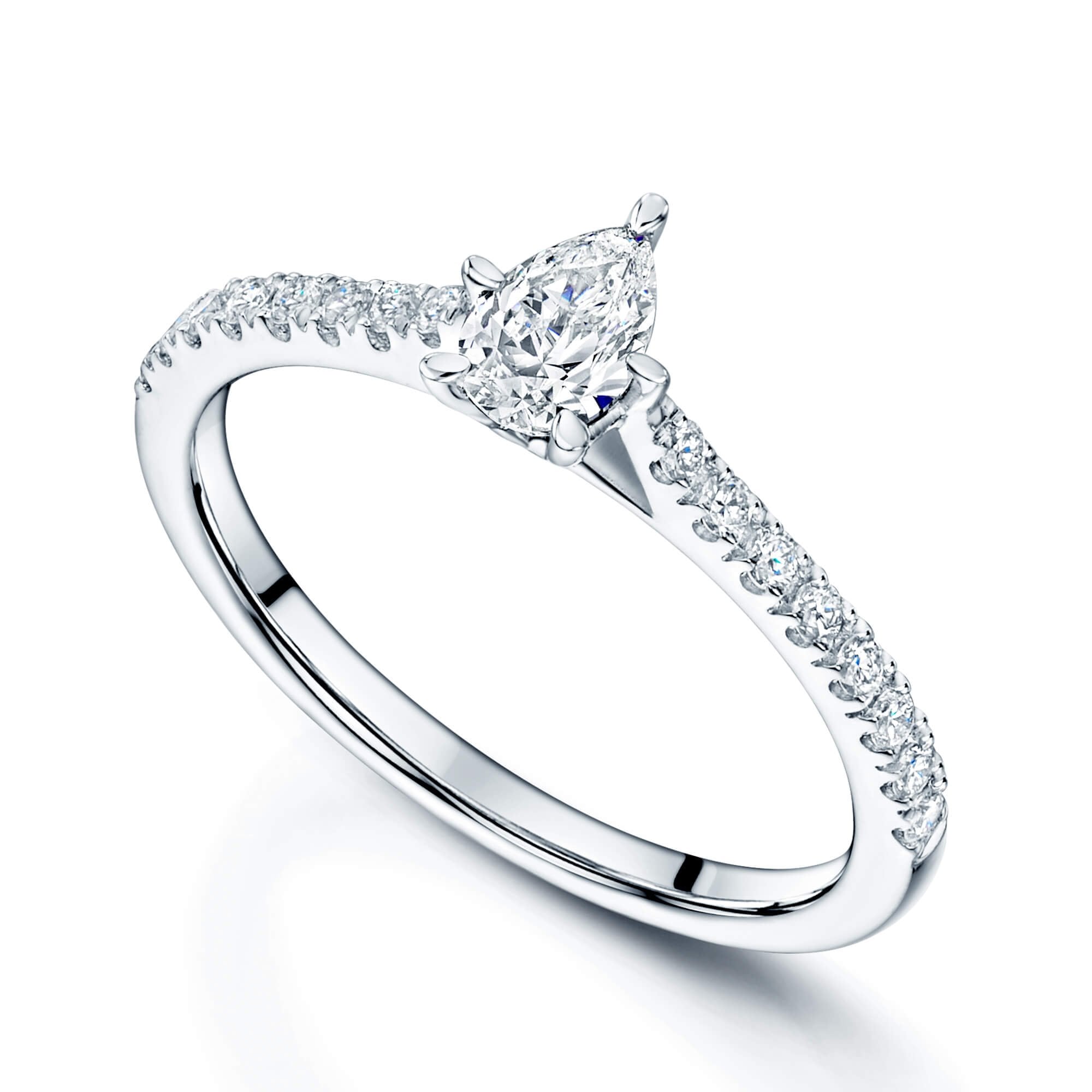 Platinum GIA Certificated Single Stone 0.30ct Pear Cut Diamond Ring With 0.18ct  Diamond Set Shoulders