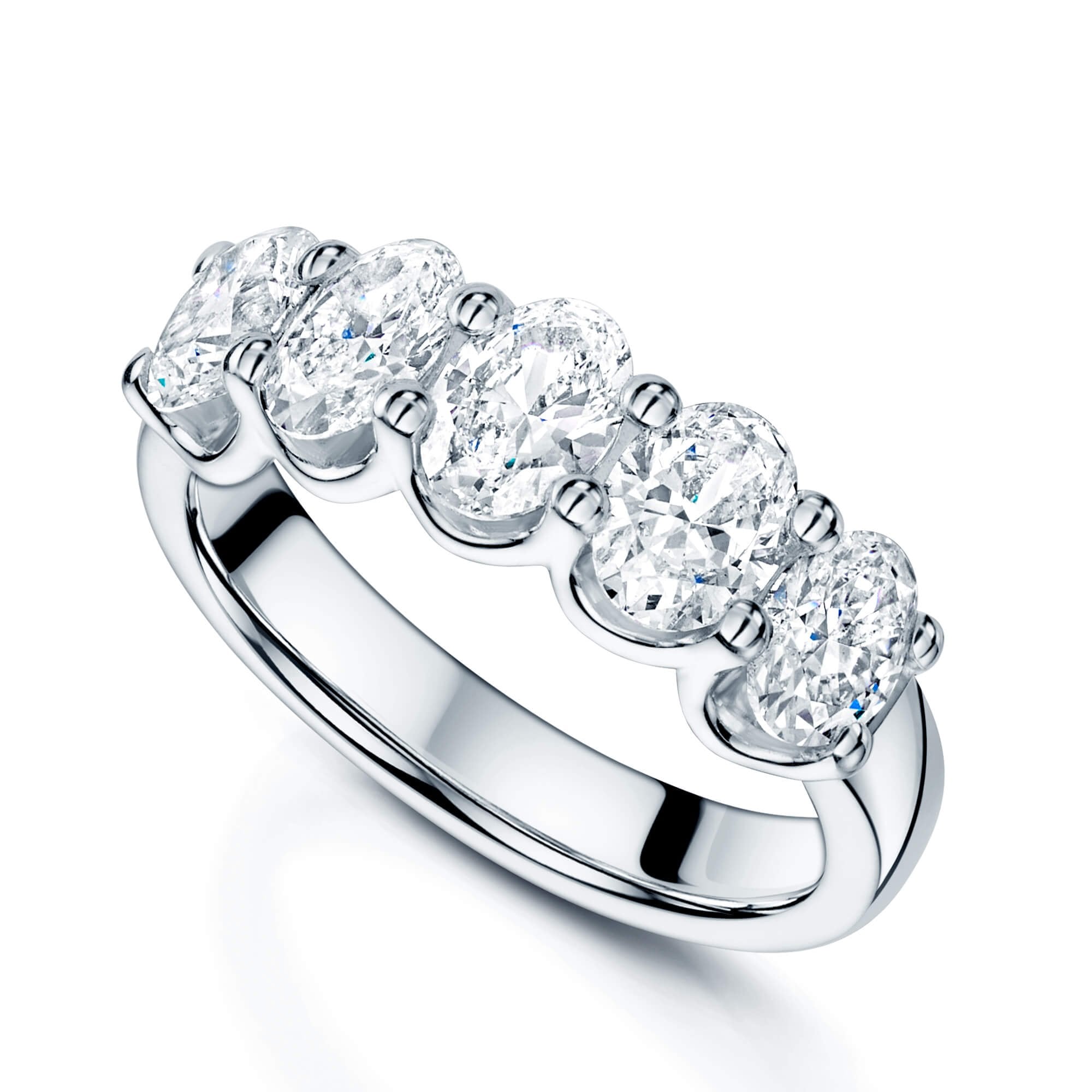 Platinum Oval Cut Diamond Five Stone Half Eternity Ring