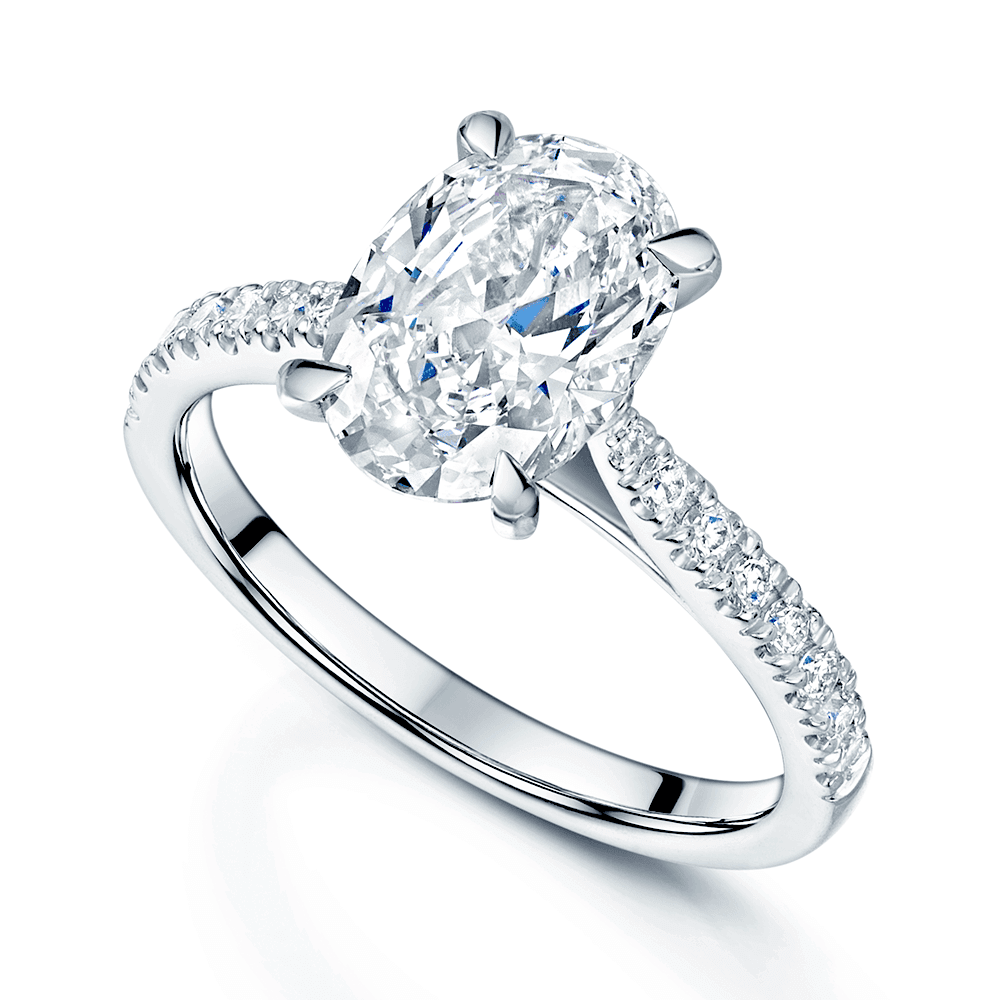 Platinum GIA Certificated Oval Solitaire Diamond Ring With Diamond Claw Set Shoulders