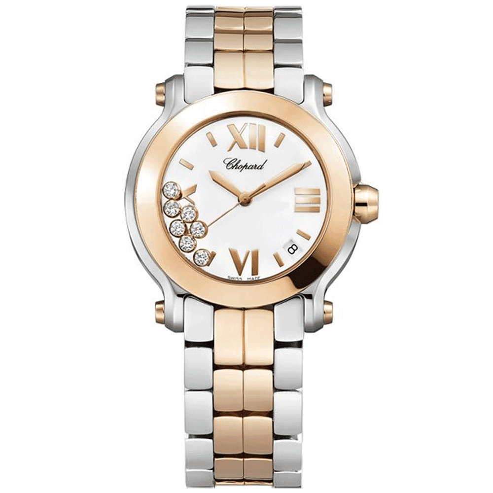 Happy Sport 36mm 18ct Rose Gold and Steel Ladies Watch