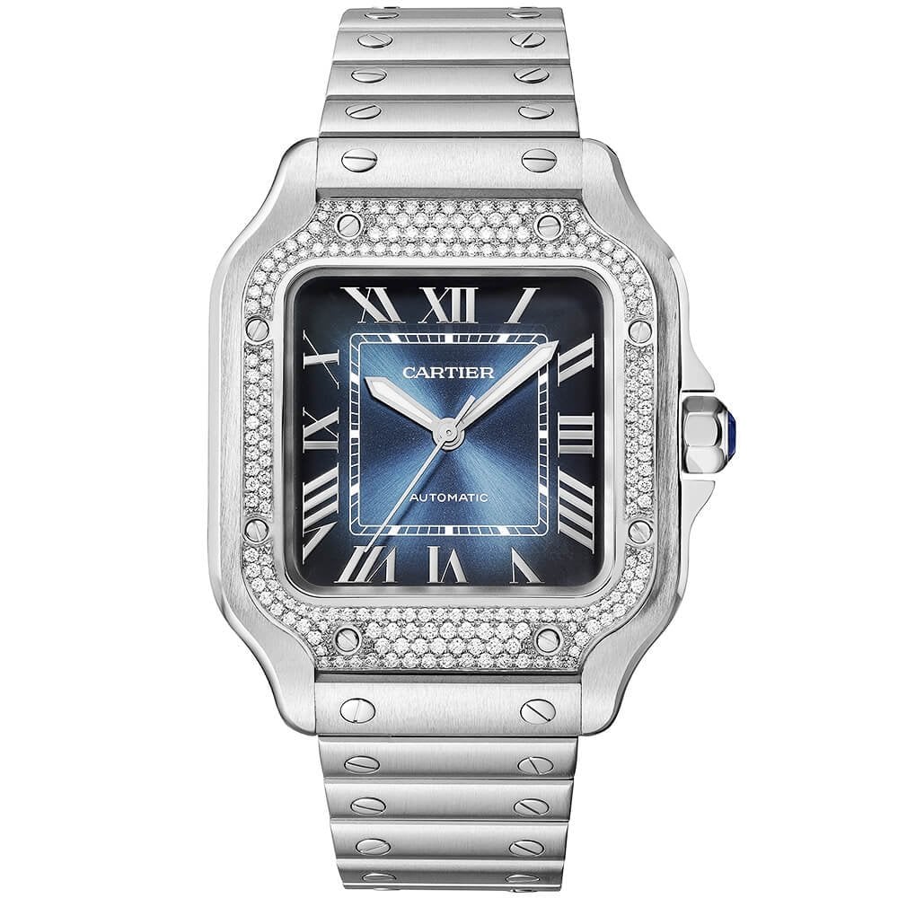 Santos de Cartier Medium Diamond Set Automatic Steel Bracelet/Strap Watch