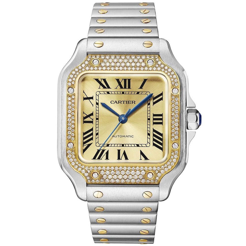 Santos de Cartier Steel & 18ct Yellow Gold Diamond Set Watch