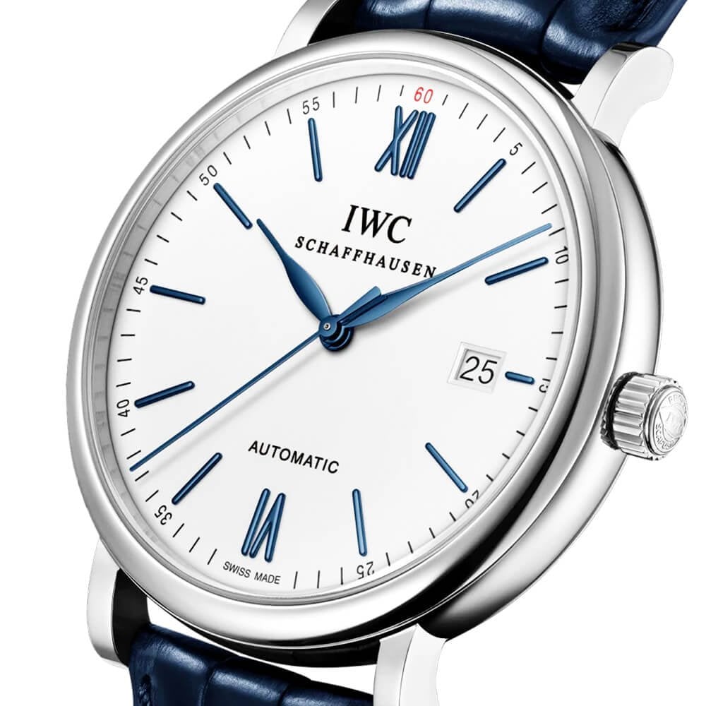Portofino 40mm White/Blue Dial Men's Leather Strap Watch