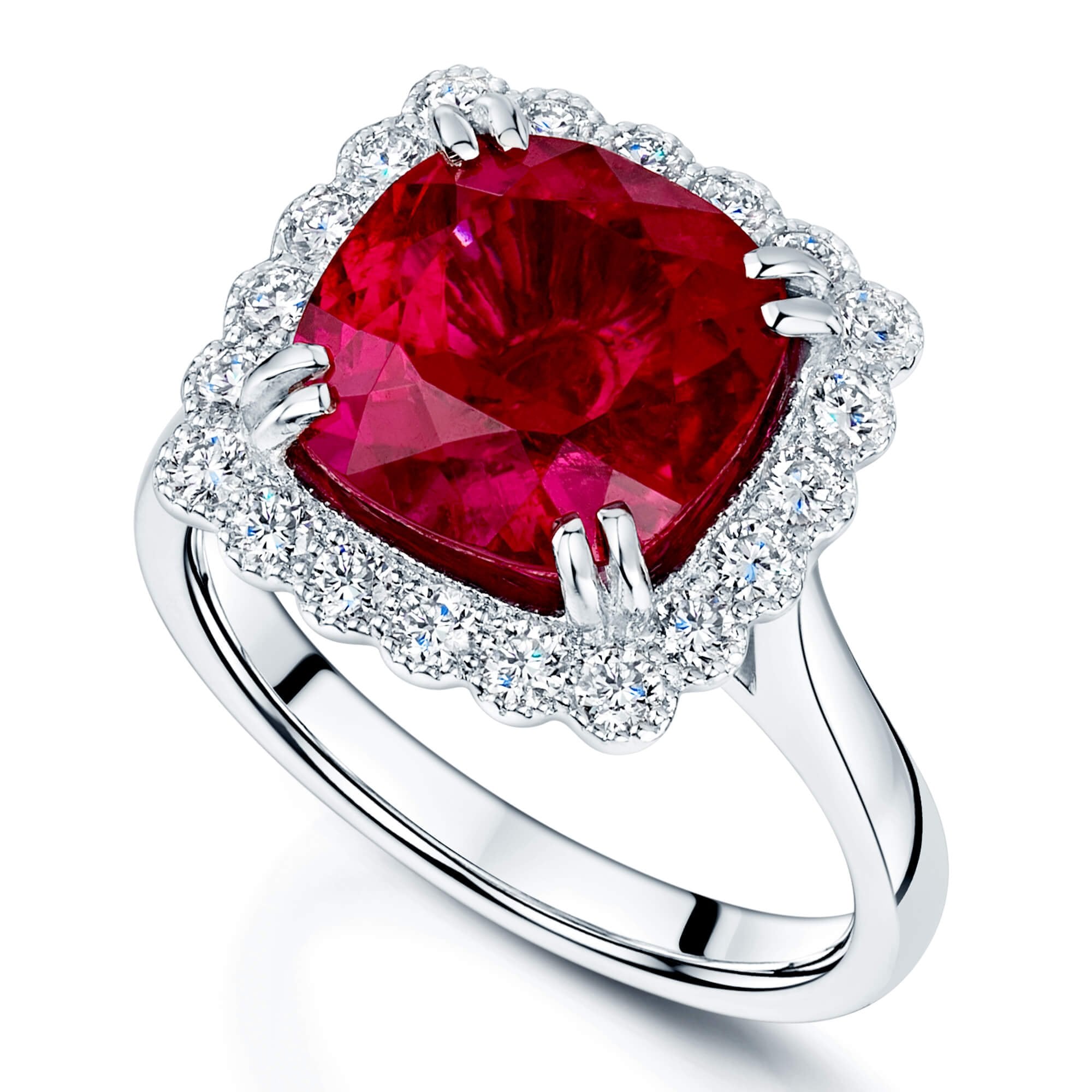 Platinum Rubellite Ring In A Diamond Halo Setting Ring