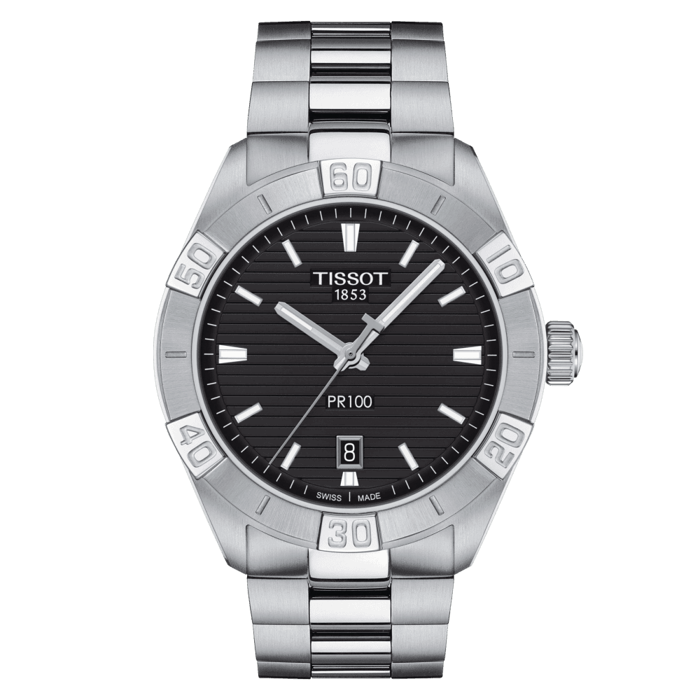 PR100 Sport 42mm Black Dial Steel Bracelet Watch