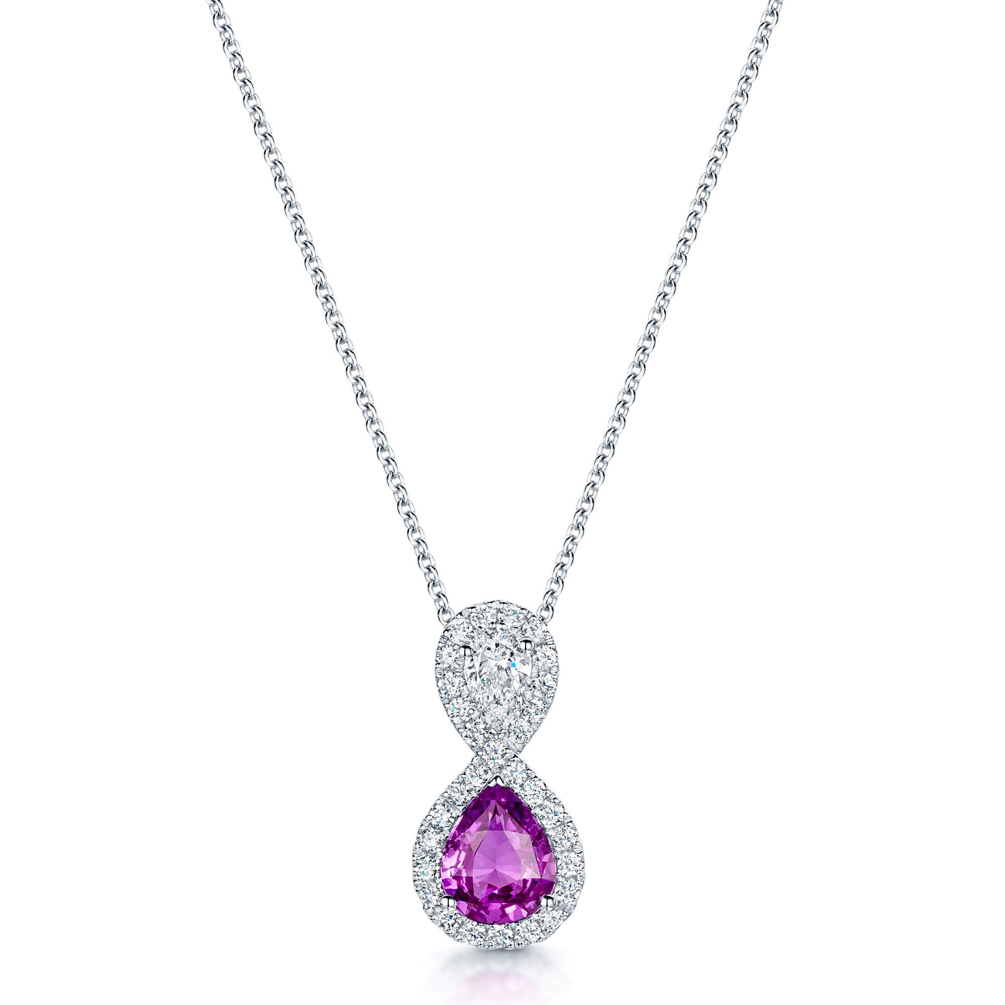 GIA Certificated Natural Pink Sapphire and Diamond Pear Cut Pendant with Fancy Diamond Surround