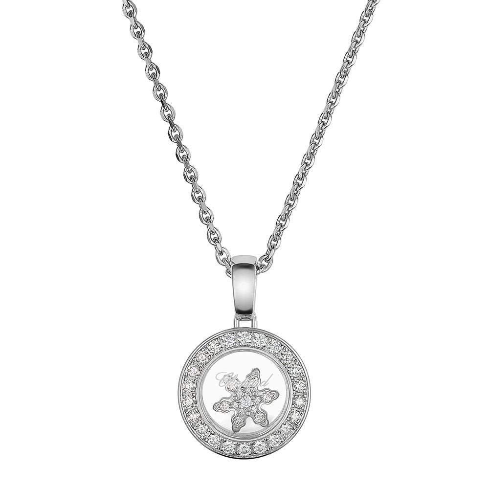 18ct White Gold Happy Diamonds Floating Snowflake Pendant With Diamond Set Bezel